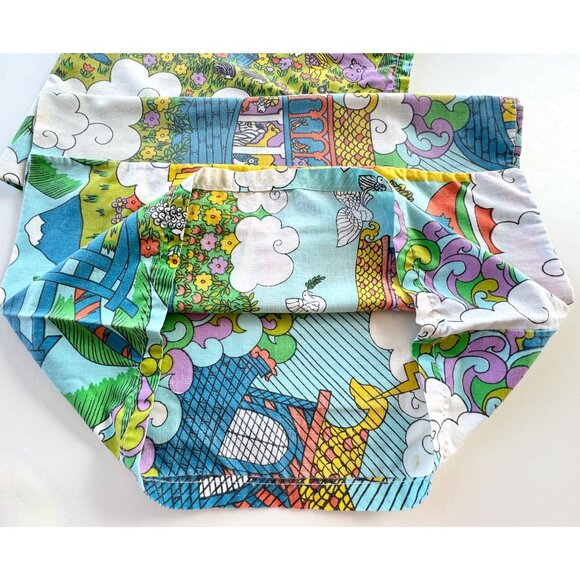 Vintage 70s pillowcases, Sears Noah's Ark, blue, purple, orange, pair - Picture 8 of 10